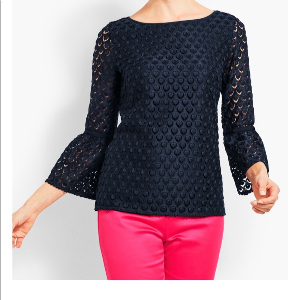 New RSVP  Talbots crochet navy blue top med petite
